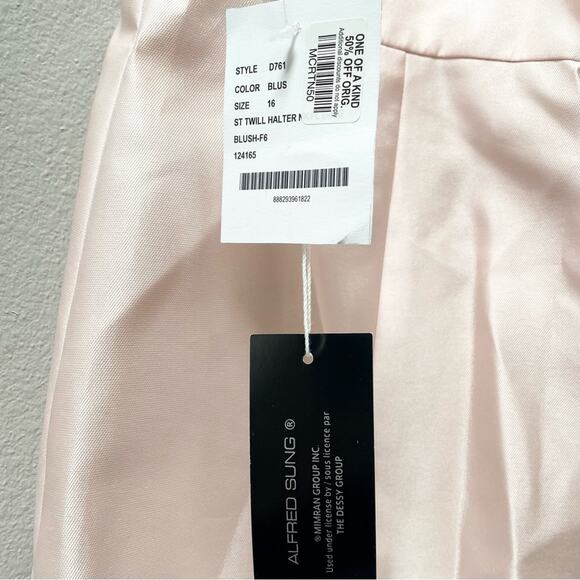 Alfred Sung V-Neck Halter Satin Trumpet Gown in Blush Pink Women's Size 16 $244 - Picture 8 of 8